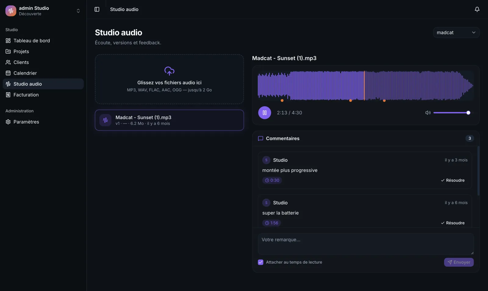 La Console - SaaS de gestion pour studios d'enregistrement